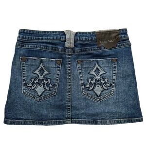 Industrial Cotton Denim Mini Skirt Y2K Embroidered Pockets Blue Size‎ 29